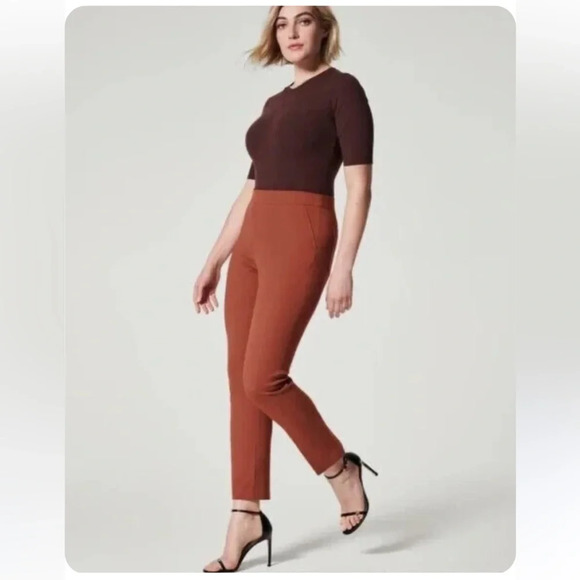 Spanx On The Go Women’s Ankle Slim Straight Stretch Bronze Glow Pant Size SP - Picture 3 of 9